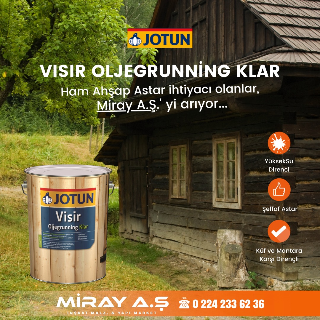 Mükemmel nüfuz özelliği olan dış cephe ürünümüz Jotun #visiroljegrunningklar, ham ahşap yüzeylerde kullanılan astarıdır. Yüzeye mükemmel bir yapışma sağlarken çürümeye karşı ahşabı korur. Zorlu iklim koşullarında dahi kullanıma uygun bir astardır.
