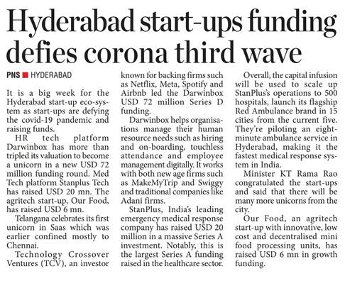 nasscom_member_'s tweet image. Congratulating our member company, @thedarwinbox &amp;amp; the 2 Hyderabad based startups, Stanplus Tech &amp;amp; Ourfood, for becoming distinguished unicorns from Telangana region. We wish them immense success in the future!
Click here for details bit.ly/348EnZ8 
#HappeningHyderabad