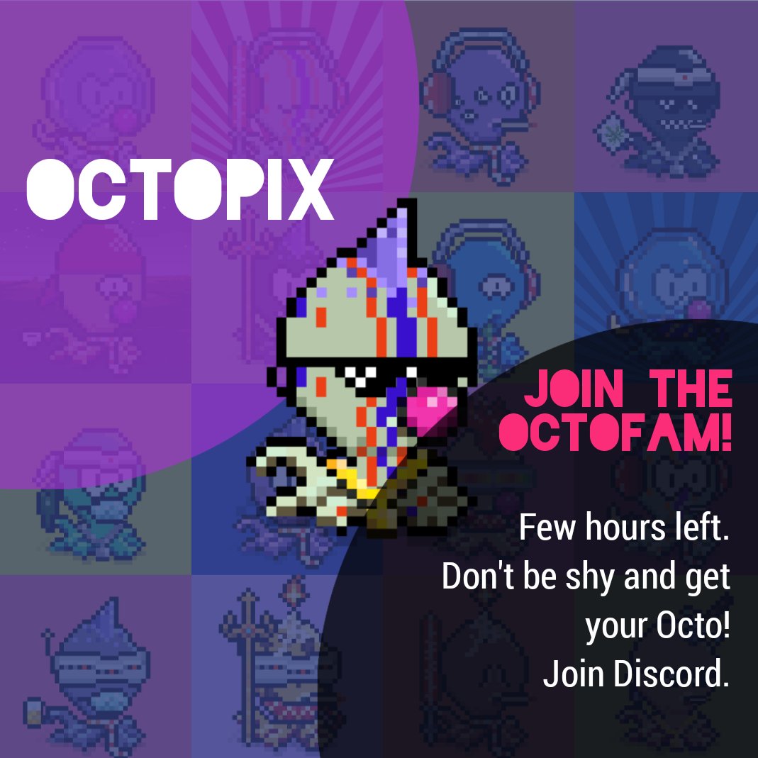 OctopixArt's tweet photo. Join the Fam!
Discord 👉 https://t.co/zhEoddHA2T
#NFT #NFTs #NFTCommunity #nftcollector #nftcollectors https://t.co/aSjBwWHhVS