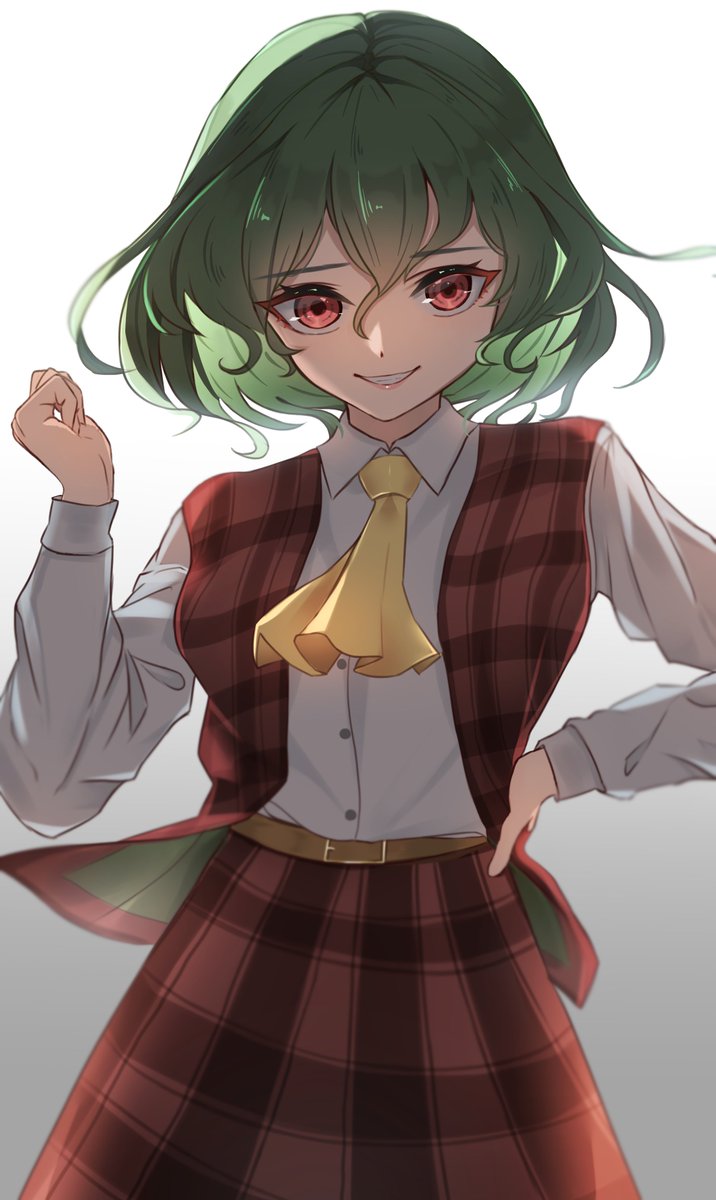 kazami yuuka 1girl solo green hair red eyes plaid skirt ascot  illustration images