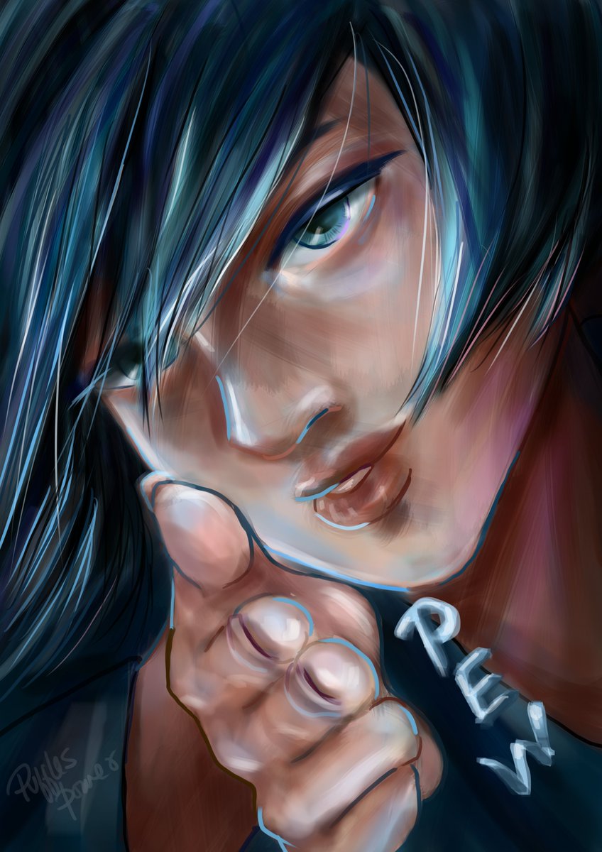 pufflespower's tweet photo. My brain just went pew pew. 
#animeart #digitalart #oc #blue https://t.co/thA6LYzYRD