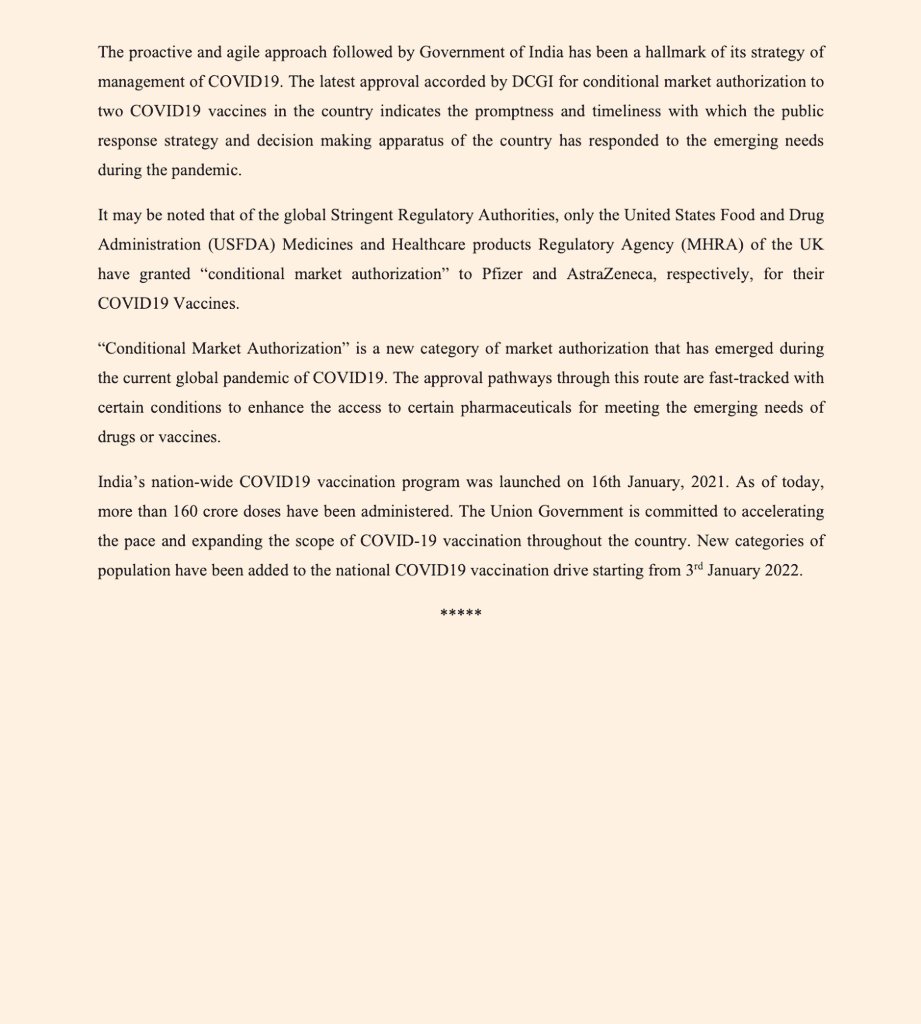 MoHFW_INDIA's tweet photo. #Unite2FightCorona
#LargestVaccineDrive

DCGI approves “Conditional Market Authorization” of two #COVID19 Vaccines- Covaxin and Covishield.

https://t.co/kpDLdyYm48 https://t.co/fr5kMQv2OZ