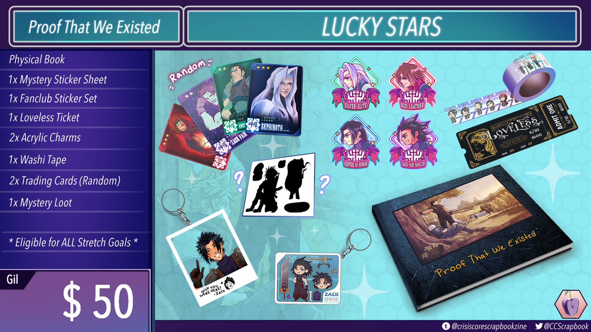 ☄️Still deciding which bundle is right for you?☄️

Can't decide? Our Lucky Stars bundle combines the best of previous bundles with a great selection of merch including a random fan-made trading card! This bundle is eligible for ALL stretch goals!

✨ccscrapbook.bigcartel.com✨