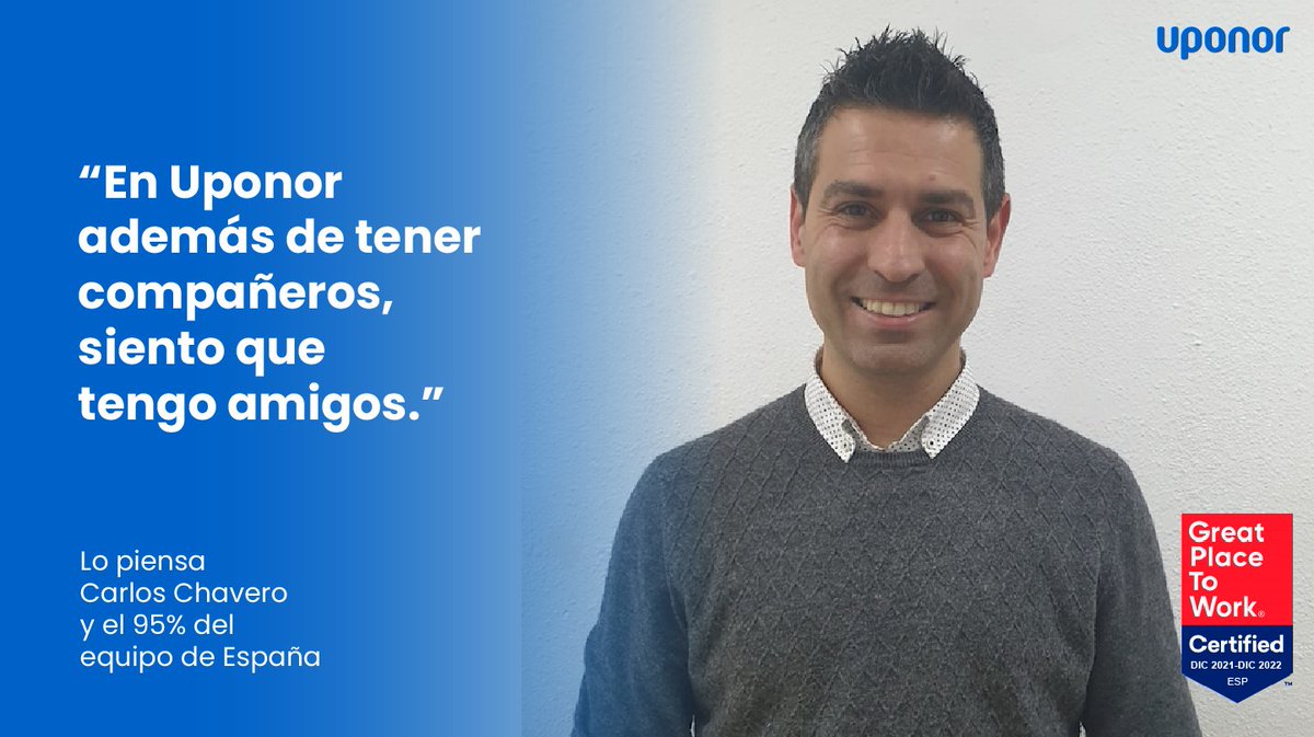 Uponor_ES's tweet image. Carlos Chavero, Gestor de Cuentas Área Este, destaca de Uponor el compañerismo. Una característica que nos parece fundamental para crear un buen ambiente de trabajo.
greatplacetowork.es/uponor/

#GPTWcertifiedES #GPTWcertified #Uponor #movingForward