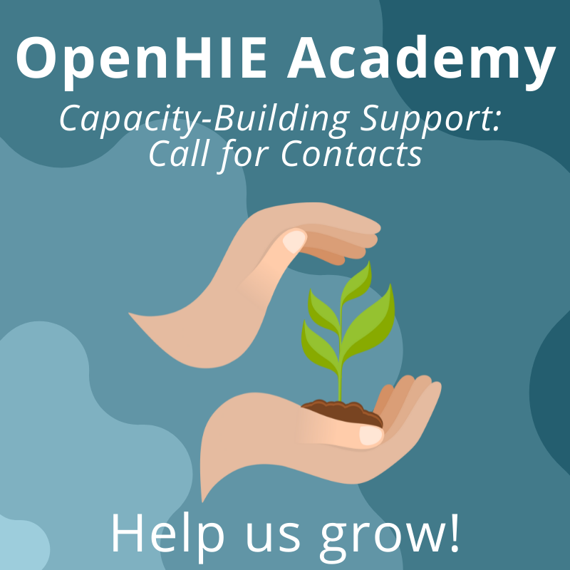 OpenHIE's tweet photo. Help #WeAreOHIE Grow the Academy! 

We want to make an impact in building capacity for #HealthInformation Exchange

Are there universities or implementers who need help building capacity for HIE? Or who  
are already doing capacity building? 

Tag your contacts for connection! https://t.co/7B8YKZawEj