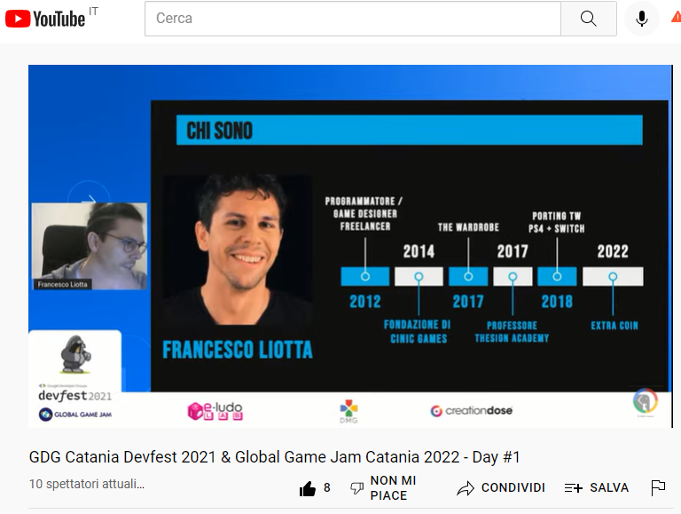 È il turno di #francescoliotta di <a href="/CINICGames/">CINIC Games ➡️ Extra Coin OUT NOW!</a> 🎮
Segui il suo speech qui ⤵
youtube.com/watch?v=YVqZEl…
#ggj22 #ggjct22 <a href="/ELudoLab/">E-Ludo Lab</a>