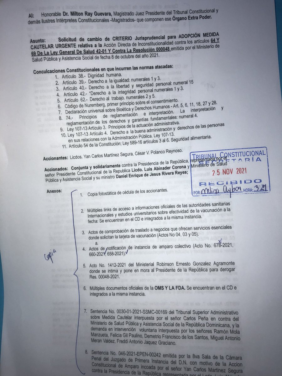 YANSEGURAM's tweet photo. ¿Que necesita pasar para que el Tribunal Constitucional se pronuncie sobre la acción directa de inconstitucionalidad, interpuesta por nosostros contra los artículos 64 y 69 de la ley 42-01 -de salud- y contra  resoluciones 48 y 69 de salud pública? #DictaduraSanitariaRD https://t.co/LYbUY0Tu0X
