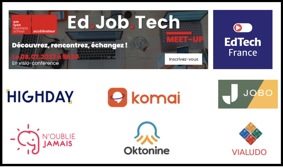 EdtechFrance's tweet photo. Venez challenger les #startups accompagnées par l'incubateur de @EMLYONIncub #EdJobTech🚀 (coucou à nos #membres 🇫🇷)
🗓 Quand ? Le 8 février de 9h à 11h
📍Où ? En ligne ! 6 projets #edtech, 6 #pitchs + des échanges avec les porteurs 🤝 
✔️Pour s'inscrire : https://t.co/IGOJDvIovd https://t.co/MbdLzF6v6W