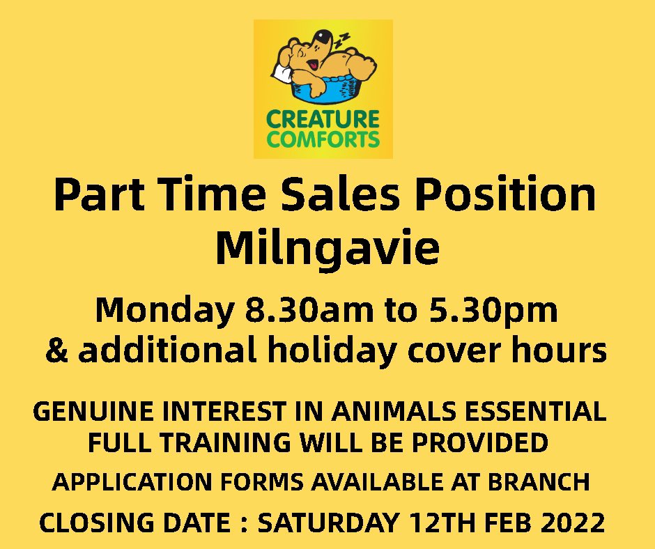 Another opportunity to join our award winning team in Milngavie #milngavie #bestindependentpetshop