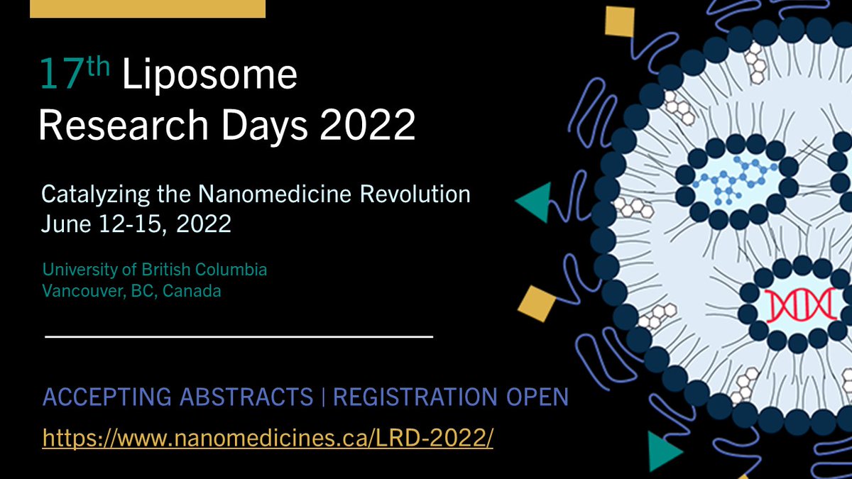 Organizers Drs Terry Allen &amp; Pieter Cullis <a href="/ubcpharmacy/">UBC Pharm Sci</a> <a href="/ubclifesciences/">UBC Life Sciences Institute</a> invite abstracts &amp; registrants for #LRD2022:  Catalyzing the Nanomedicine Revolution, 12-15 June 2022 at #UBC

nanomedicines.ca/LRD-2022/