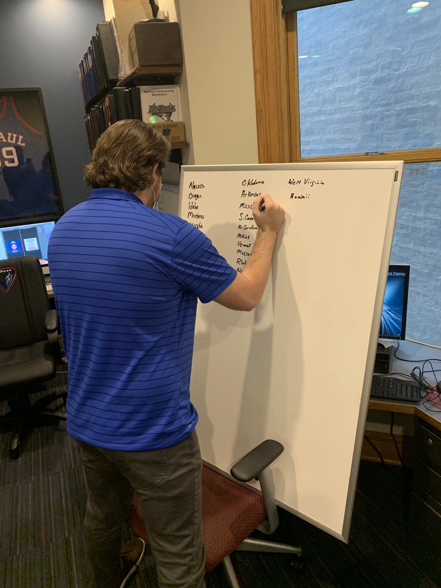 thaddohrn's tweet photo. Our Graduate Assistant Dax Schnase ⁦@DaxSchnase4⁩ working on our 50 state Challenge. Watch the tracker at https://t.co/K6dtgaUEIf ⁦@dschnase⁩ https://t.co/0iL9Lh7SXC