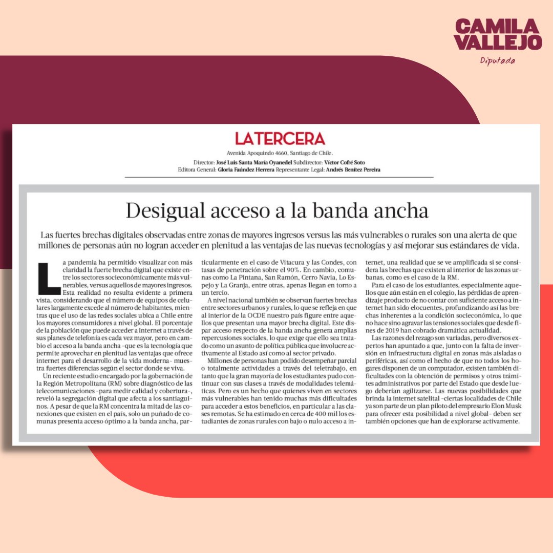 camila_vallejo's tweet image. Para crecer como país tenemos q democratizar el conocimiento y, para eso, un internet de calidad es clave.
Por eso recogí las demandas de padres y madres sobre este tema en La Pintana y el distrito e ingresamos el proyecto #NoMásBrechasDigitales, q espero se vote en marzo!