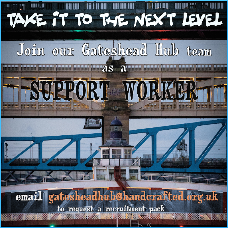 We're recruiting! Come and join our team in Gateshead as a Support Worker. It will be amazing!
Check our website for how to apply for this post: handcrafted.org.uk/vacancies/ #CharityJobs #Gateshead #northeastjobs