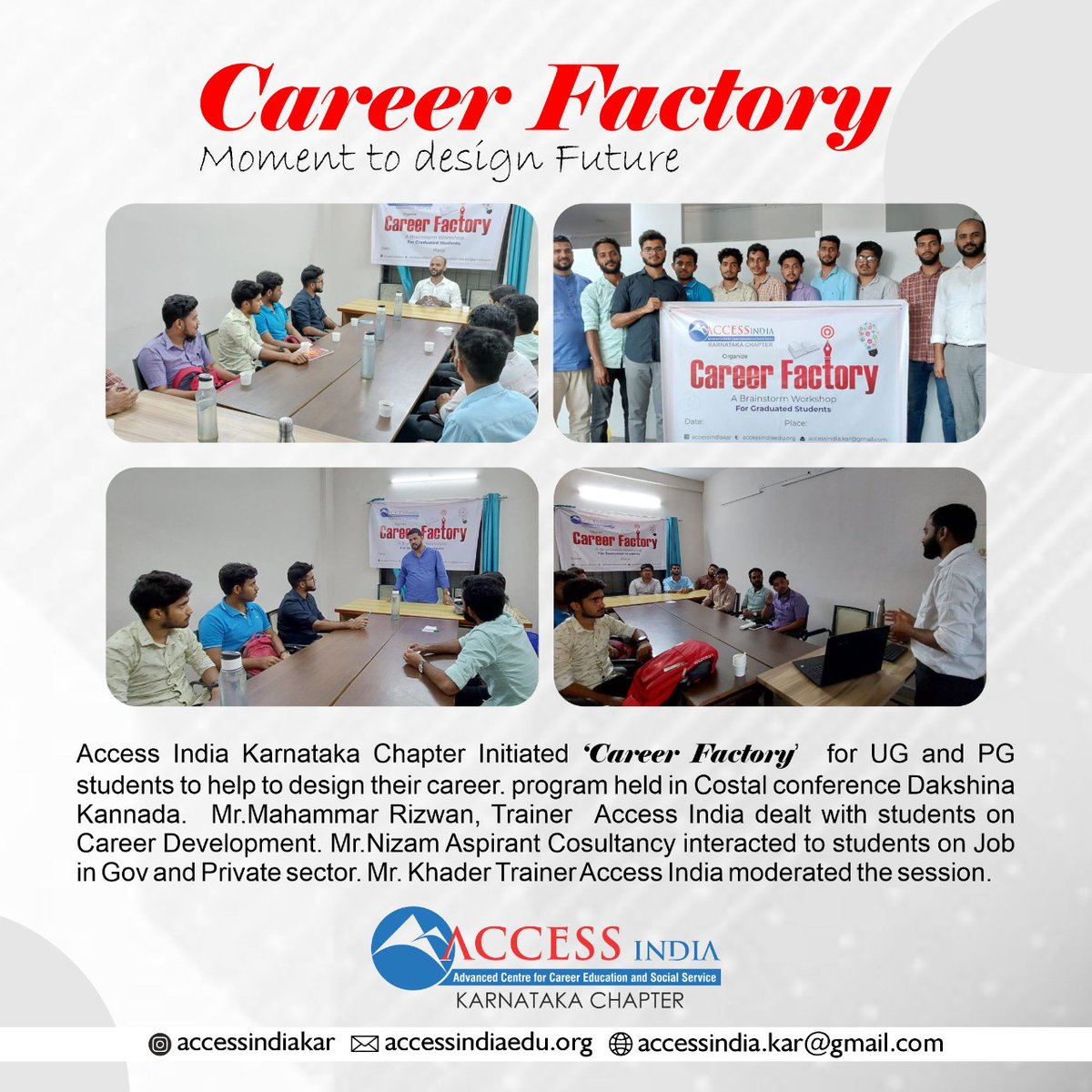 AccessKar's tweet photo. Career Factory, Moment to design future. A brainstorming workshop for UG and PG students by Access India Karnataka Chapter. https://t.co/0z2UeWl8zt