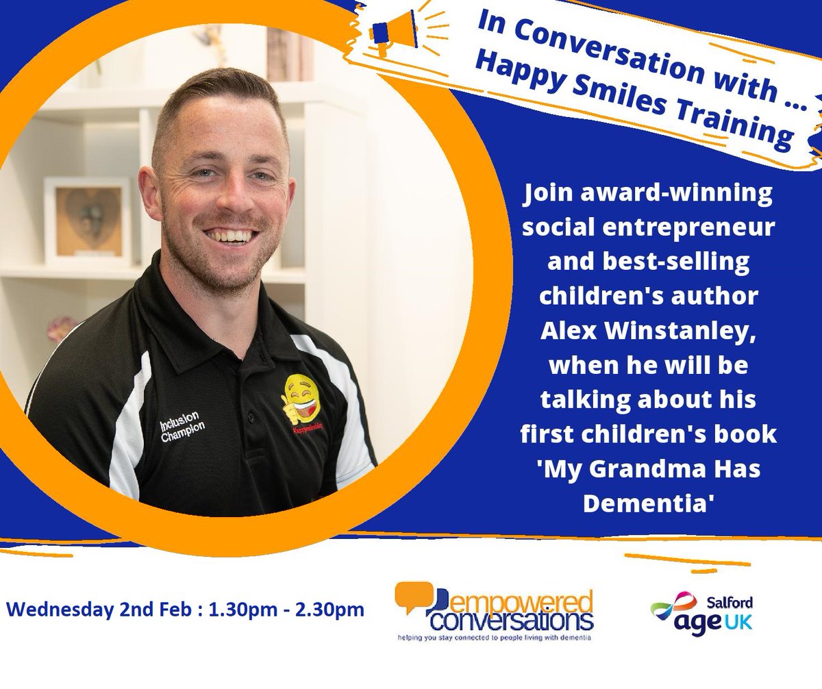 Delighted to be having A Conversation with ... <a href="/happysmilescic/">Happy Smiles Training CIC 😁👍</a> next week!  Alex will be talking about his award winning children's book - My Grandma Has Dementia.  Want to join us?  us02web.zoom.us/webinar/regist…