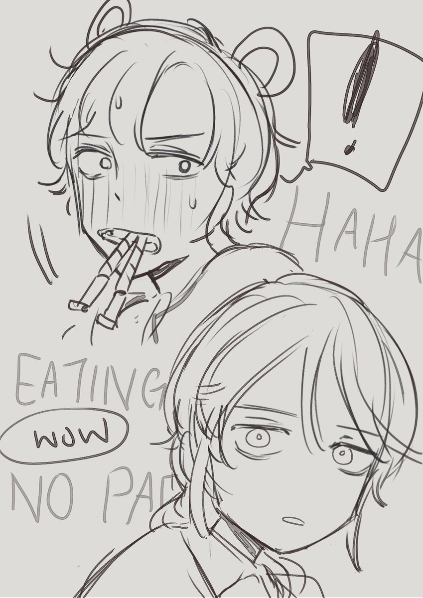 Quick doodle of something inspired by my baby sis LOL
Age AU again ('・ω・`)
Luca usually laughs really easily but today he's unmoved and Andrew who is shocked at this tries to make him laugh HAHA