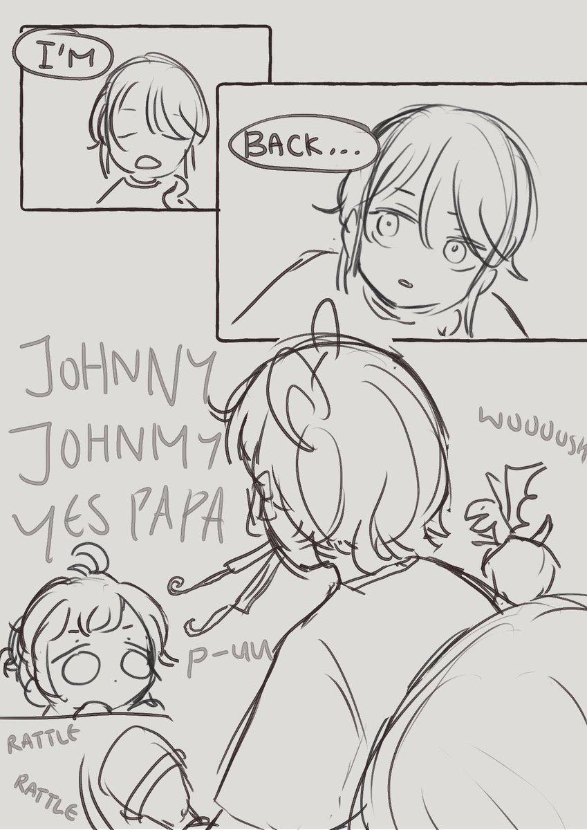 Quick doodle of something inspired by my baby sis LOL
Age AU again ('・ω・`)
Luca usually laughs really easily but today he's unmoved and Andrew who is shocked at this tries to make him laugh HAHA