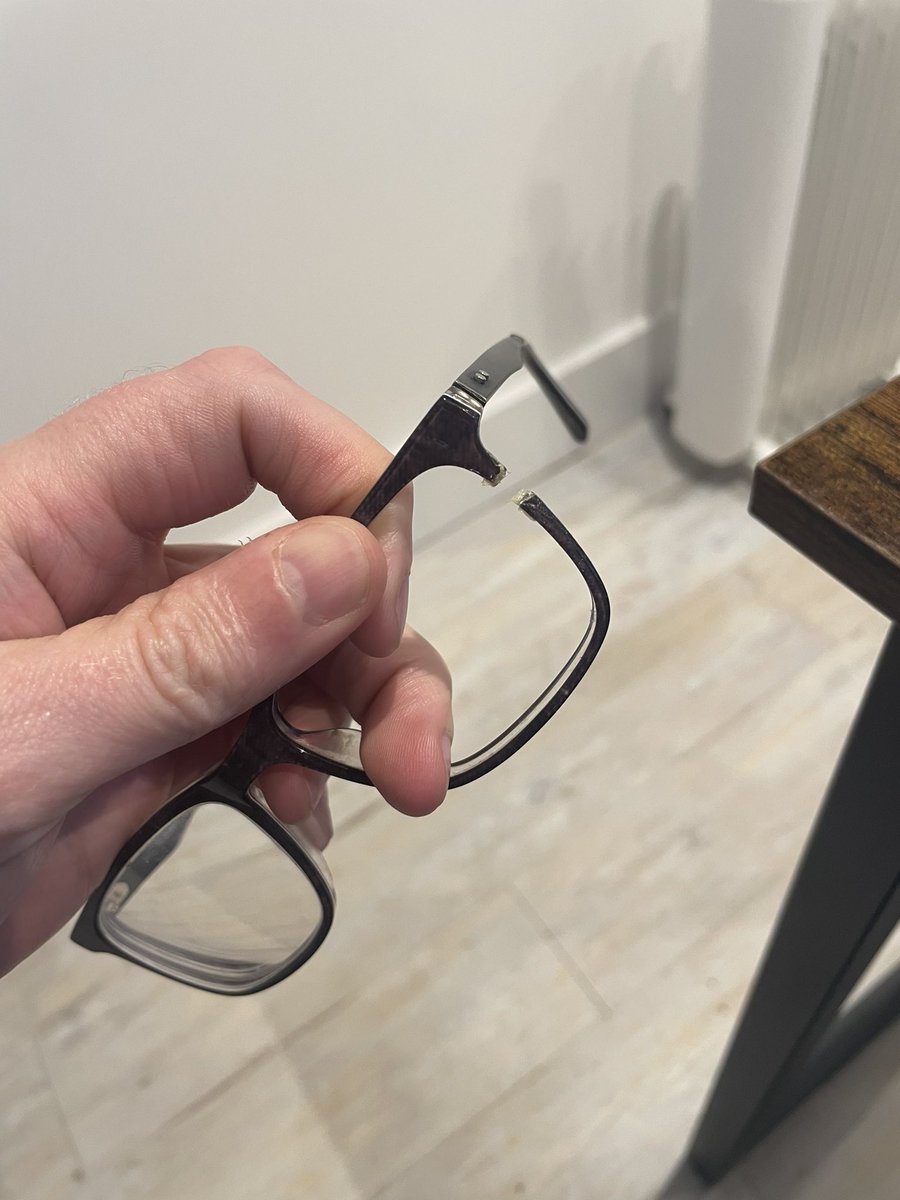 PrimaryCOnline's tweet photo. When your puppy decides to chew your glasses leaving you with only one lens! 🤓 no clue where the other lens is! 🤦🏼‍♂️ https://t.co/PsaG9fj3Hj