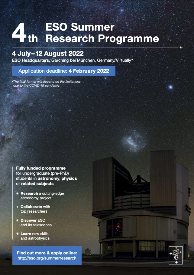 3/ The deadline is approaching to apply for the ESO Summer Research Programme! Don't miss the chance to get hands-on experience with ESO data. Deadline: Feb 4.

🔗 eso.org/sci/meetings/2…