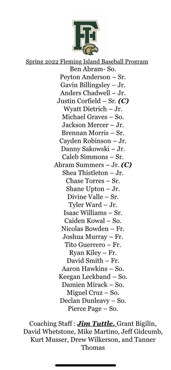 FIHSBaseball's tweet image. Congratulations to these young men on making the spring 2022 baseball roster. #CoachTut #TakeUsBack