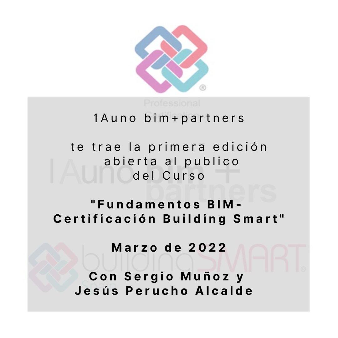 Primera edición abierta al público del Curso “Fundamentos Bim-  Building Smart International Professional Certification”

Apúntate y consigue ya tu Certificación!!!
campus.1a-uno.com/producto/bsi_c…

O contáctanos en el 644161624
o escribidnos en:  academia@1a-uno.com
