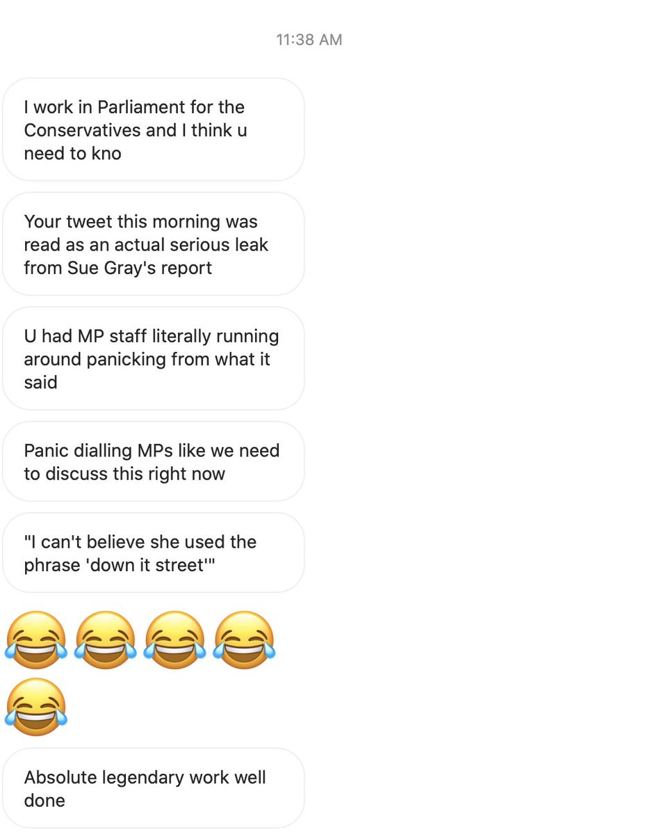 joelycett's tweet image. This is an actual series of messages I have received from someone who works for a cabinet minister. Source is verified.