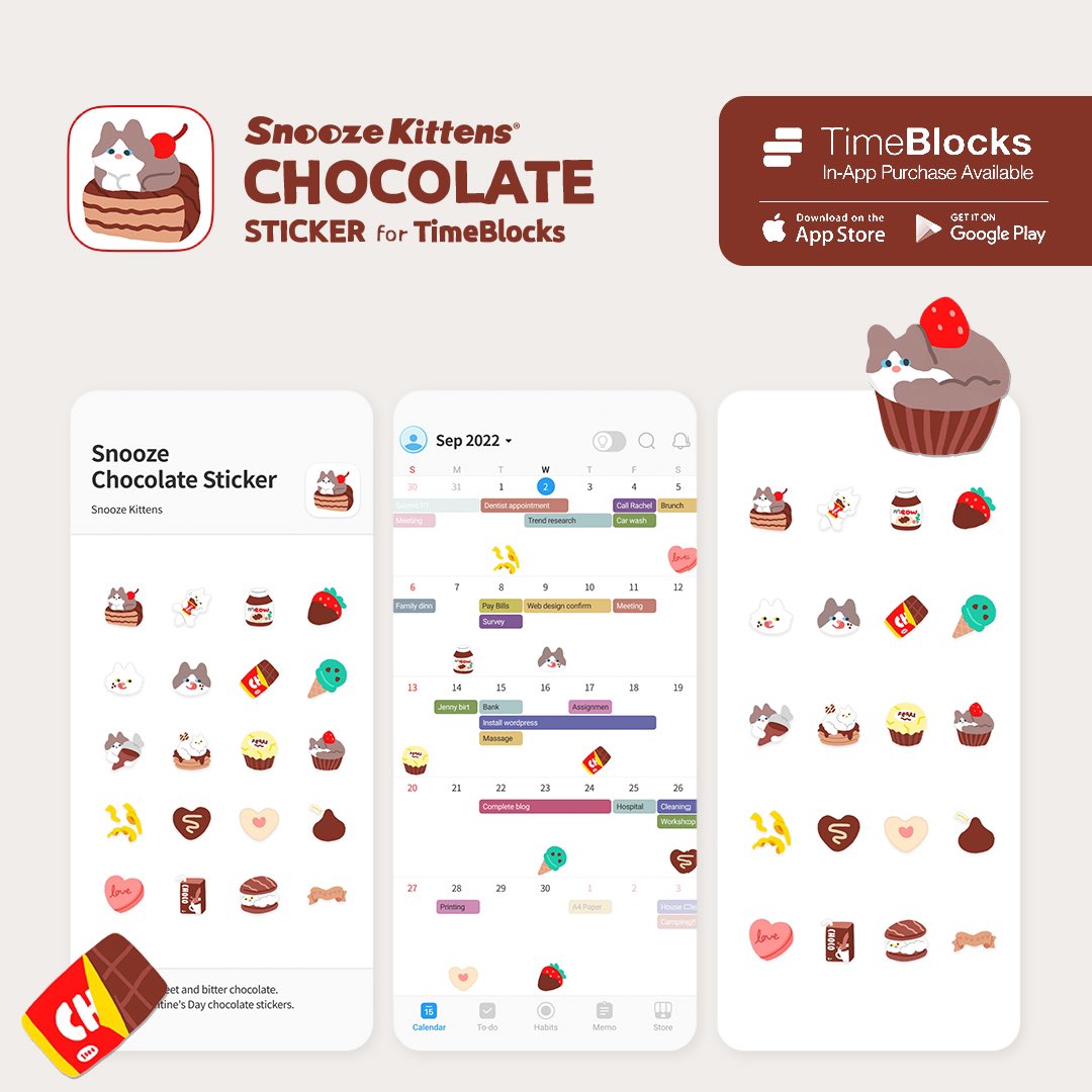 SnoozeKittens's tweet image. 스누즈키튼즈 X 타임블록스 초코가좋아 테마&amp;amp;스티커🍫

TimeBlocks 는 모바일에서도 쉽게 스케줄링 할 수 있는 다이어리앱이에요. 타임블록스 앱에서 &apos;스누즈 초코가좋아&apos;를 찾아주세요.(인앱구매)🛒

#스누즈키튼즈 #타임블록스 #TimeBlocks #발렌타인데이 #ValentinesDay