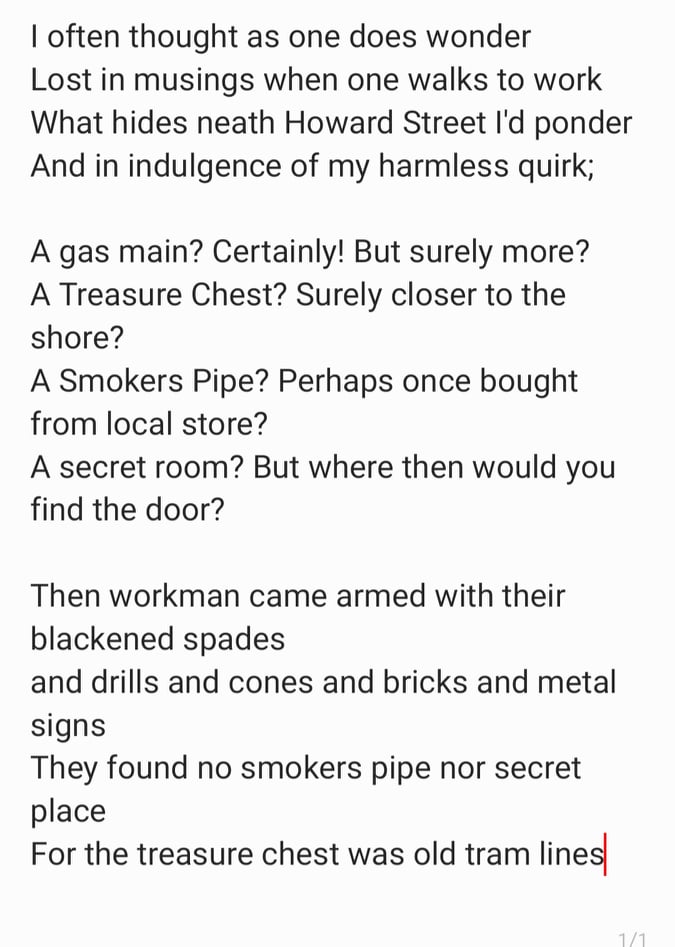 author_jolly's tweet photo. A poem celebrating the unearthing of the old tram lines on Howard Street in North Shields. #HowardStreet #NorthShields #HeritagePoem #Localpoetry https://t.co/G0chuv9Hdf