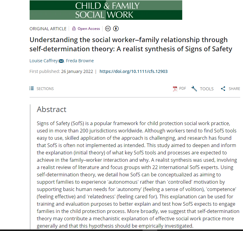 Delighted to open access publish this article - we use Self Determination Theory to develop the theory of what <a href="/signsofsafety/">Signs of Safety</a> tools &amp; processes do in the social worker-family relationship &amp; why - with 
<a href="/fredabrowne4/">Fredabrowne</a>
  onlinelibrary.wiley.com/doi/10.1111/cf…