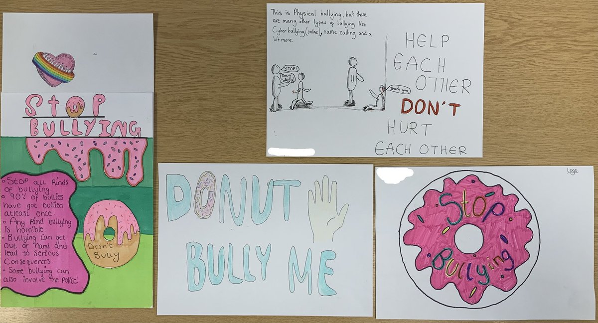 CharnwoodSeven's tweet photo. Year 7 Anti-bullying poster and logo competition finalists.  Not sure where the donut theme came from!?! https://t.co/XoPgRNGRrq