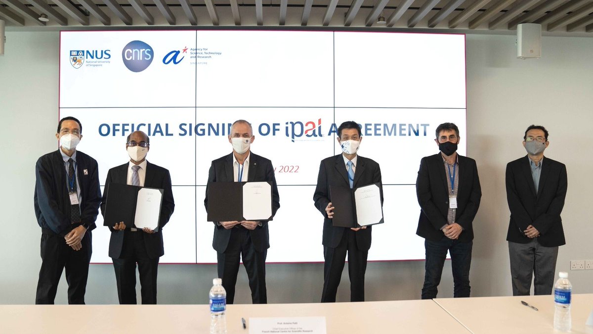 The French National Centre for Scientific Research (@CNRSinSingapore), the Agency for Science, Technology and Research (<a href="/ASTARsg/">A*STAR</a>), and #NUS renewed an agreement on Tuesday to continue its joint #research collaboration through the <a href="/IPAL_SG/">IPAL</a> 

nus.edu/3fZNON9