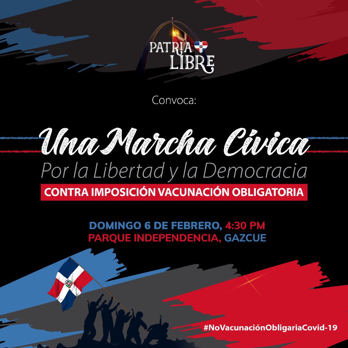 YANSEGURAM's tweet photo. PROTESTA CÍVICA: El país necesita unificarse NO CONTRA LAS VACUNAS, sino CONTRA LA VACUNACIÓN OBLIGATORIA, próximo lunes gobierno pretende IMPONER RESTRICCIONES inconstitucionales, a quienes no se vacunen con una 3RA DOSIS. Usemos los HT #RDProtesta6Feb y #DictaduraSanitariaRD https://t.co/r3PxRbUK8b