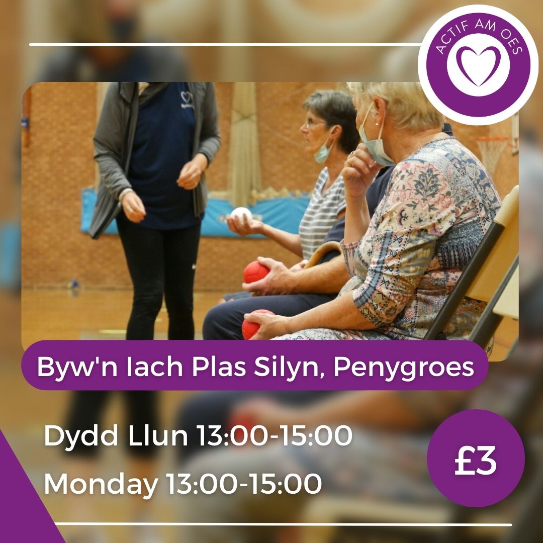 Dewch draw i roi cynnig ar ddosbarthiadau ffitrwydd o ddwysedd isel gan Actif Am Oes yn BYW'N IACH PLAS SILYN, PENYGROES
Cynhelir ar Ddydd Llun am 13:00-15:00 o'r gloch
Gallwch archebu ar-lein ow.ly/jZe350HElcc 
Ffonio 01286 882047
Mwy o wybodaeth ow.ly/FRrH50HElcb