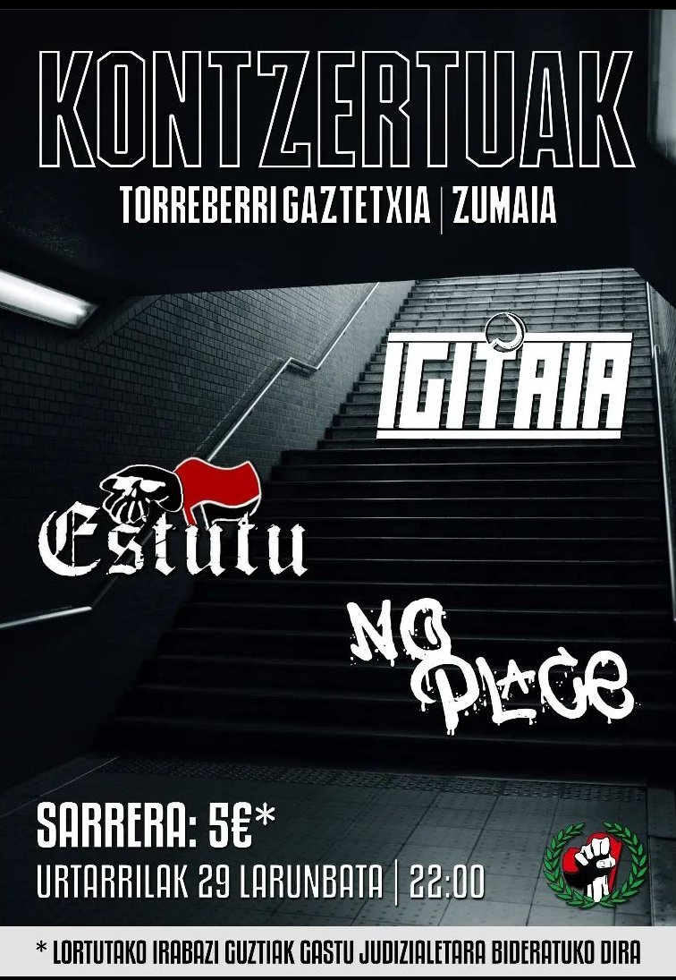 IGITAIA1's tweet photo. Gogoratu mobilizazioa eta gero Zumaian egongo garela, Estutu eta No Place taldeekin batera Ukabilak Gora!-k antolatutako kontzertuetan.

22:00etatik aurrera
Torreberri Gaztetxean

Irabaziak kostu errepresiboei aurre egiteko dira, beraz animatu!! https://t.co/To12DkhBWE