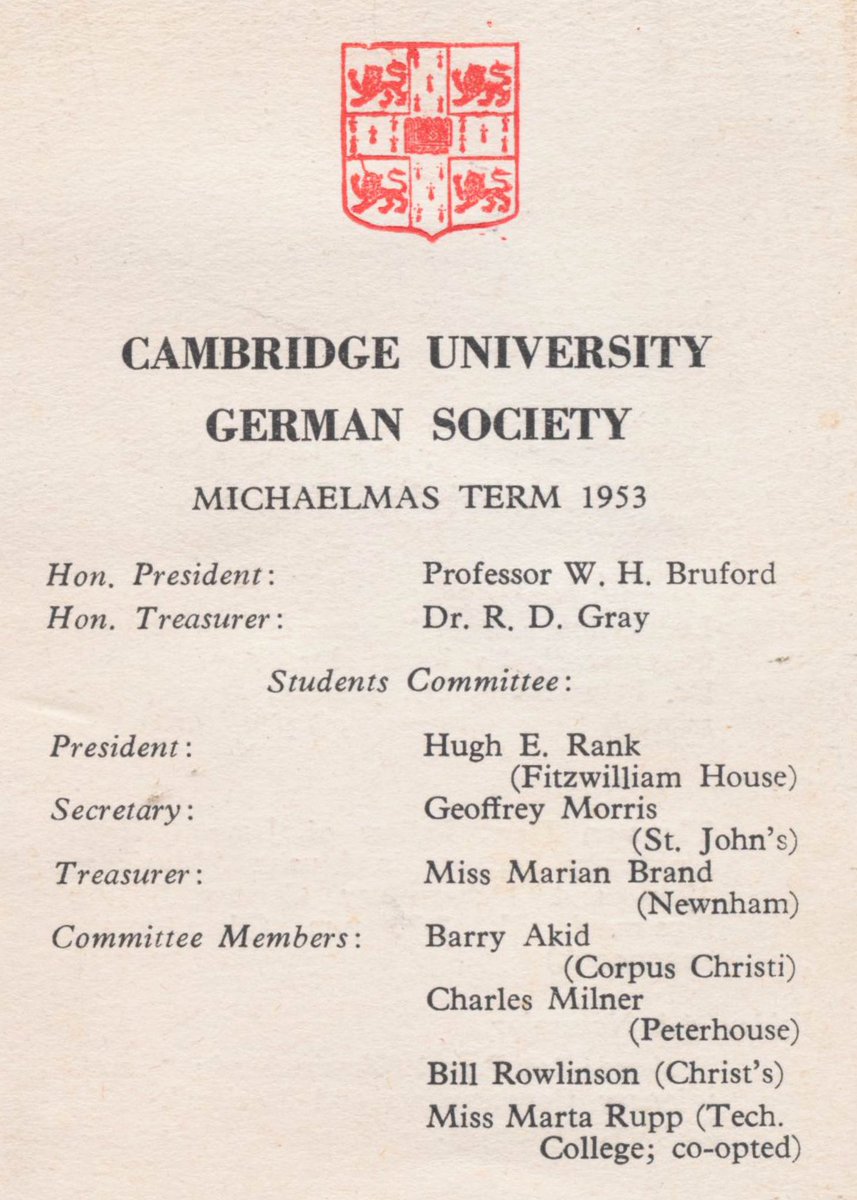 CUGermanSociety's tweet photo. On this Holocaust Memorial Day we want to remember Hugh Rank, who as a Jew fled from the Nazis and became president of the Cambridge German Society in 1953. 
We continue to foster tolerance and shall never forget! https://t.co/qG7gLIZNcY