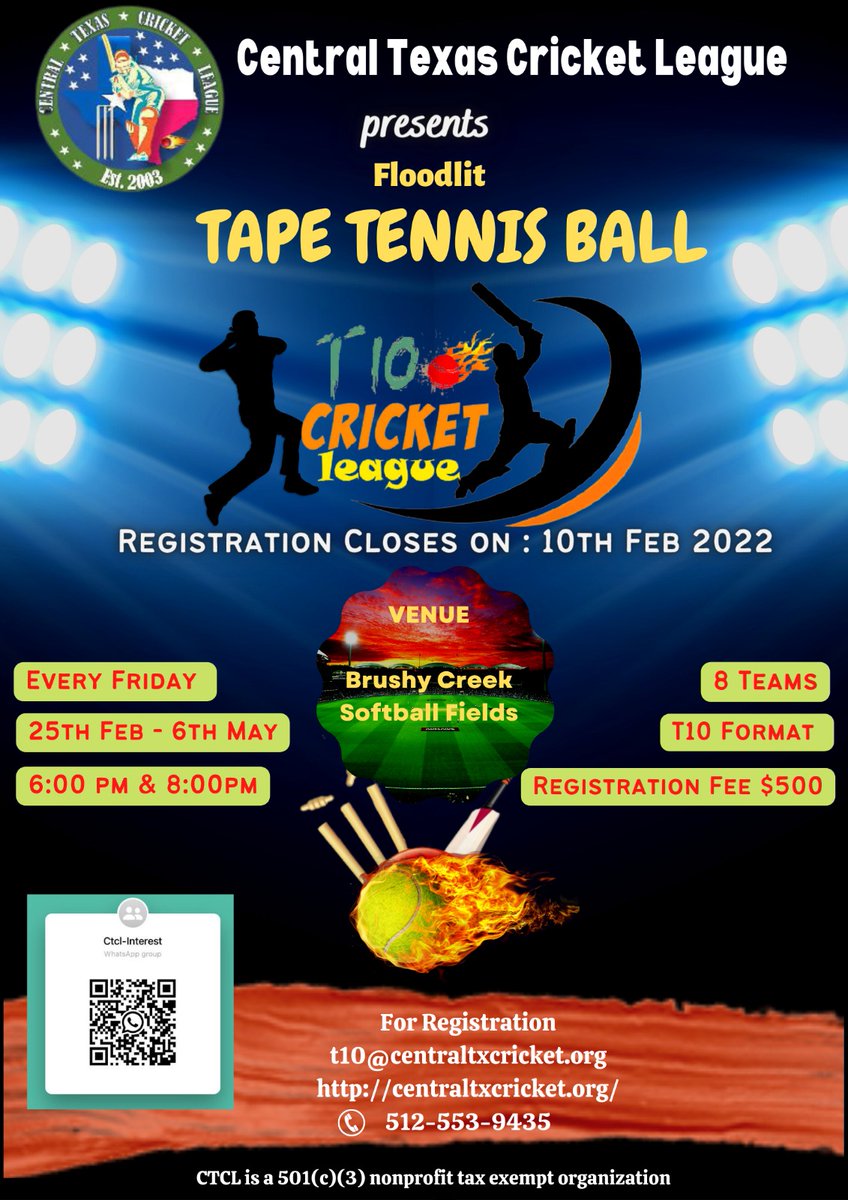 Night Cricket comes to Austin this Spring!
#cricket #USACricket #CentralTexas #AustinCricket #TexasCricket #tapeball #T10Cricket