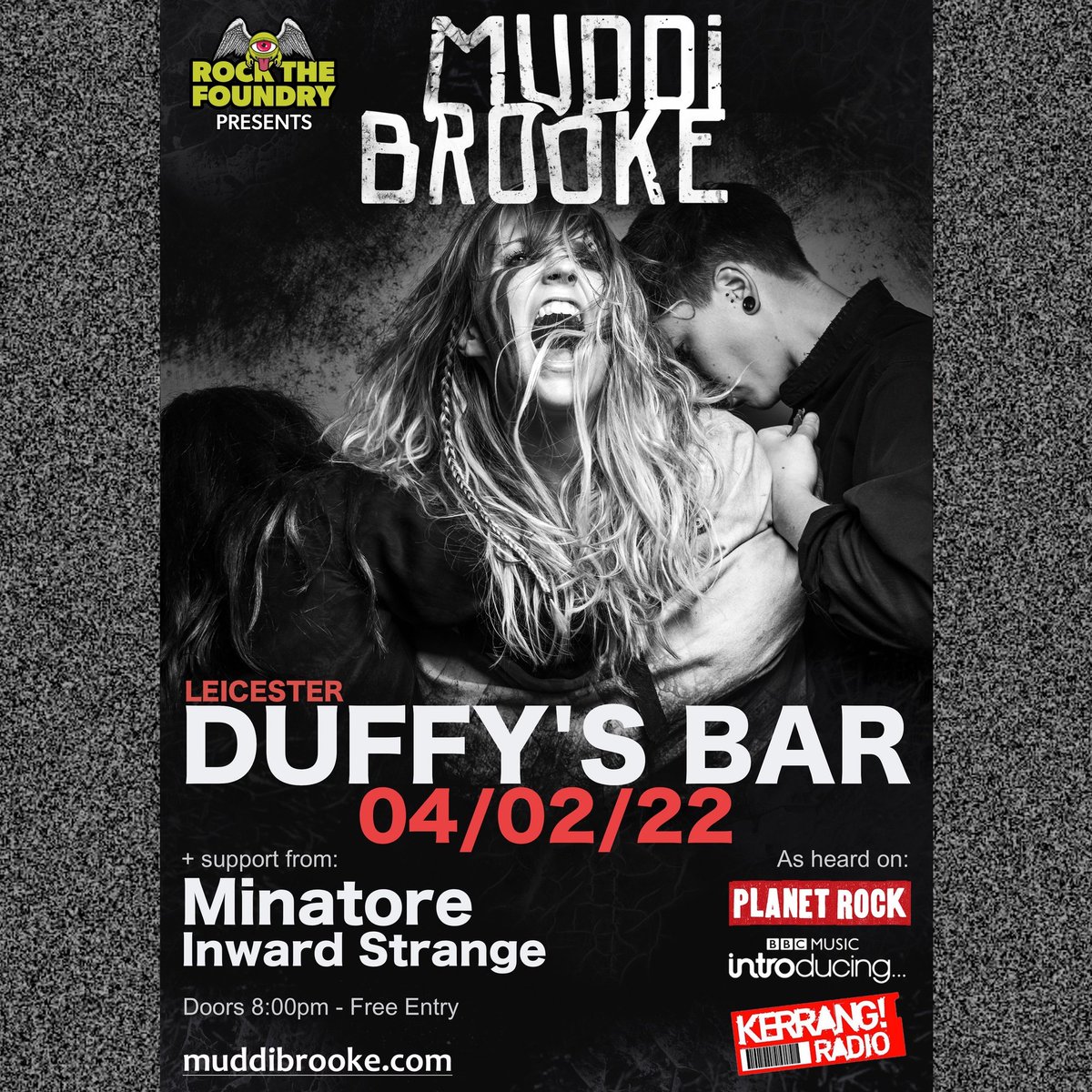 MuddiBrooke's tweet photo. 💥JUST ANNOUNCED - LEICESTER💥

Next week, we'll be playing alongside our mates @minatoreband and @InwardStrange at Duffy's in Leicester! 
Who said Grunge was dead??

FREE ENTRY 🎉 https://t.co/e7E0jSw4yj
