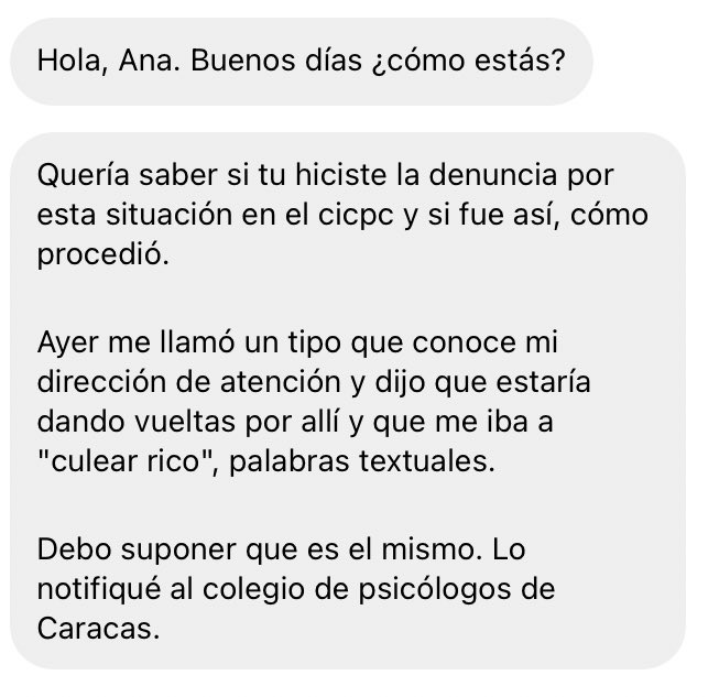 ai_uch's tweet photo. Atención colegas, quiero hacer una denuncia. En esta oportunidad  nuestra colega @psique_vitae fue víctima de violencia de género. El número de teléfono del perverso que le escribió es 04264885365. https://t.co/Cx1pnPQ1WC