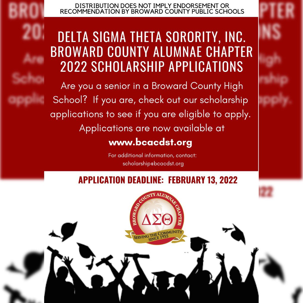BCACDST's tweet photo. Calling all Seniors of Broward County!!!! The Broward County Alumnae Chapter of Delta Sigma Theta Sorority, Inc., invites you to apply and participate in our scholarship program.

Apply today! https://t.co/5klVcVyugf 

#calssof2022 #bcps #browardcounty #deldf https://t.co/HEWkr3Cb4a