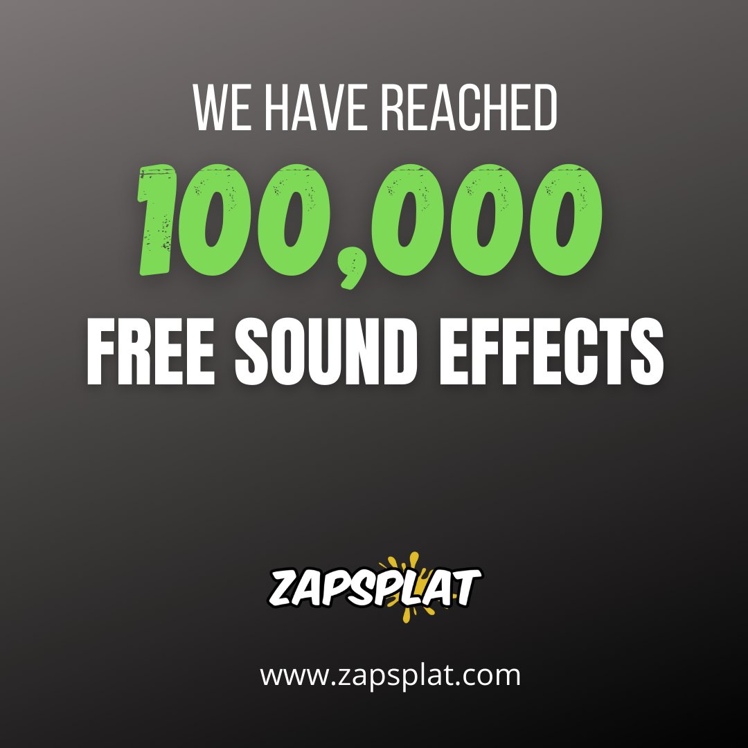Today we reached 100,000 FREE sound effects at zapsplat.com.  #indiedev #filmmaking #filmmaker #lowbudgetfilmmaking #gamedev #gamedevelopment #gameaudio #sounddesign #sounddesigner #soundeffects #soundlibrary