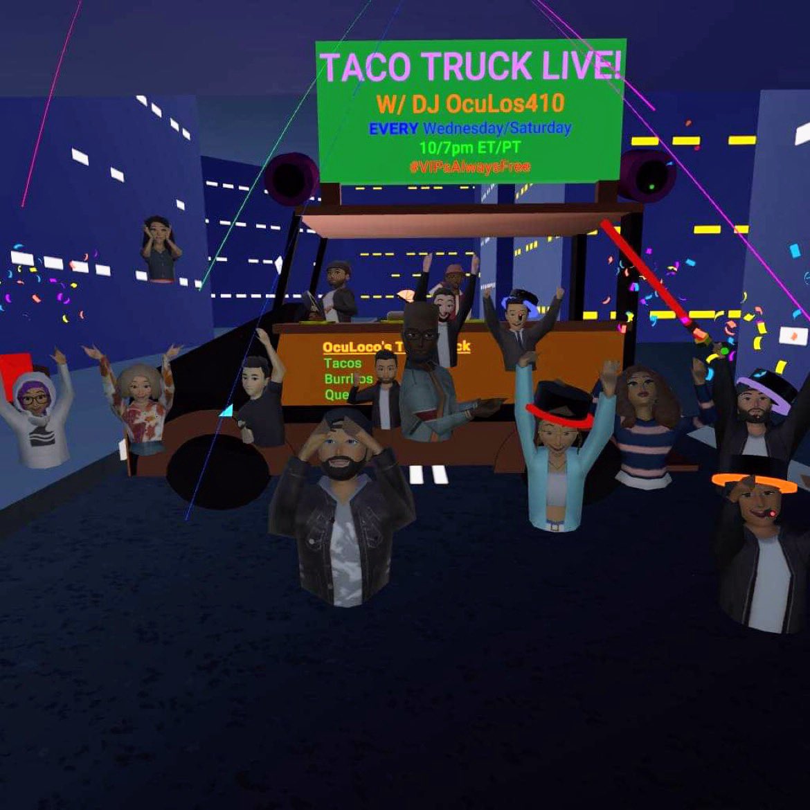 S2kCarlos410's tweet photo. TACO TRUCK LIVE w/DJ OcuLos410 at Club One in @HorizonWorlds was lit last night! Make sure you join us on Wednesday and Saturday nights starting at 10/7pm ET/PT! Shout out @AlexDChandler photo cred!
#META #HorizonWorlds #Horizon #VR #DJ #LIVE #VIPsAlwaysFree #Metaverse #BMore https://t.co/gmusMg3eBw