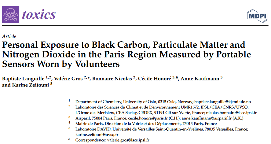 VRiffault's tweet image. You can check the 1st published article dealing with assessment of #exposure to #BlackCarbon #FineParticles &amp;amp; #NitrogenOxides using #sensors in the Paris area
Study by #LSCE @IPSL_outreach @UniOslo @Airparif @Paris @UVSQ_Research 
cc @respireasso