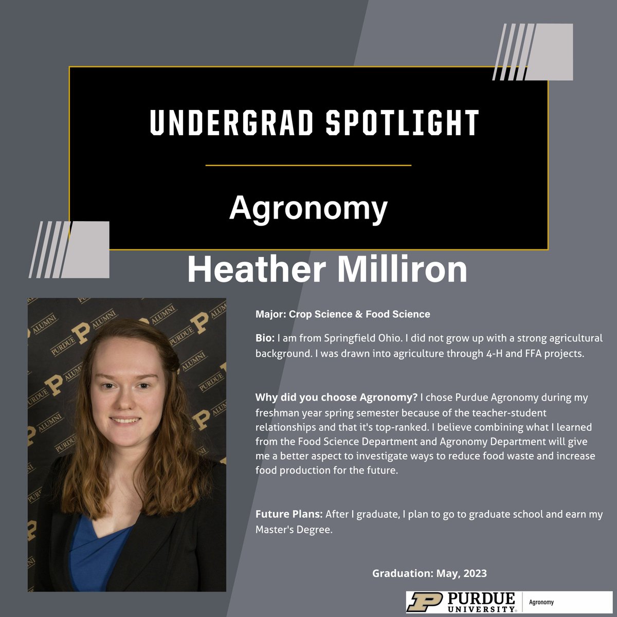 PurdueAgronomy's tweet photo. Agronomy Undergrad Spotlight #purdueag #purdueuniversity #agronomy https://t.co/yQmTAwVIpd