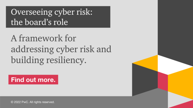 StephMorrisse's tweet photo. How can boards execute their oversight responsibility when it comes to cyber? PwC outlines the key areas directors should consider to support their companies in establishing effective cybersecurity risk management programs. https://t.co/nQnsFTTV4Y https://t.co/W3feDDjPnK