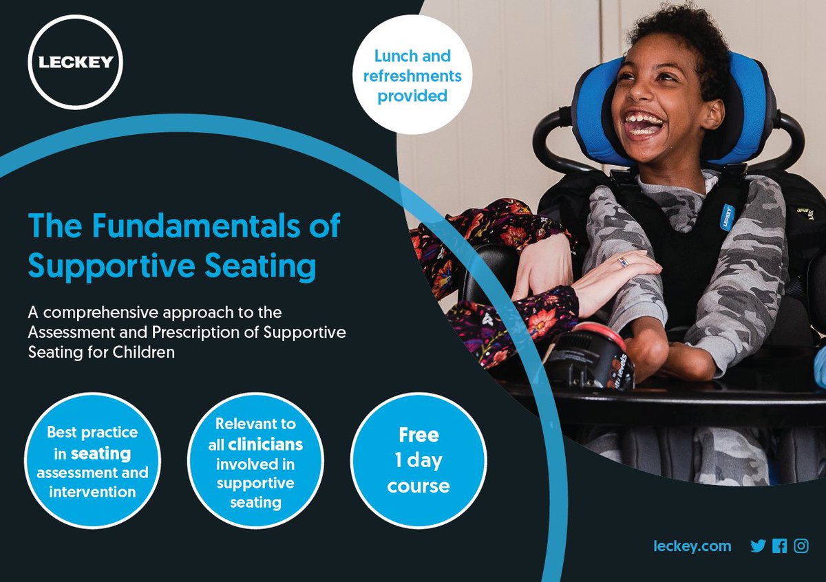 Join the Leckey Clinical Team for a complimentary 1 Day course on the fundamentals of supportive seating for children. Book a session:
 
📍 Birmingham: 23 Feb - bit.ly/3A9PcGl
📍 London: 9 March - bit.ly/3rt33DH
📍 Manchester: 24 March - bit.ly/3FHY4nR