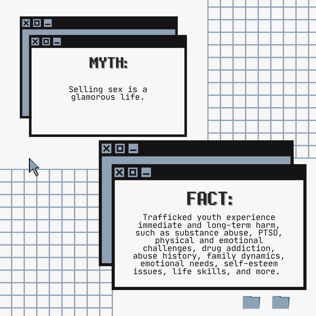 USFCBCS's tweet photo. Tap below to learn two myths and facts of #sextrafficking of minors. This information is brought to you by Dr. Joan Reid and the TiP Lab. Learn more about the #TiPLab and #humantrafficking here: https://t.co/hw0sw79ziA https://t.co/DUaFTzR2ok