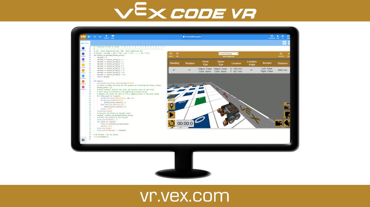 VEXRoboticsIE's tweet image. The new #VEXcodeVR #Python curriculum is available now!
Using a virtual robot to solve coding challenges, students learn about project flow, loops, conditions &amp;amp; algorithms in Python.
VEXcode VR is free to use and runs in your browser.

education.vex.com/stemlabs/cs/co…

#SecondaryComputing