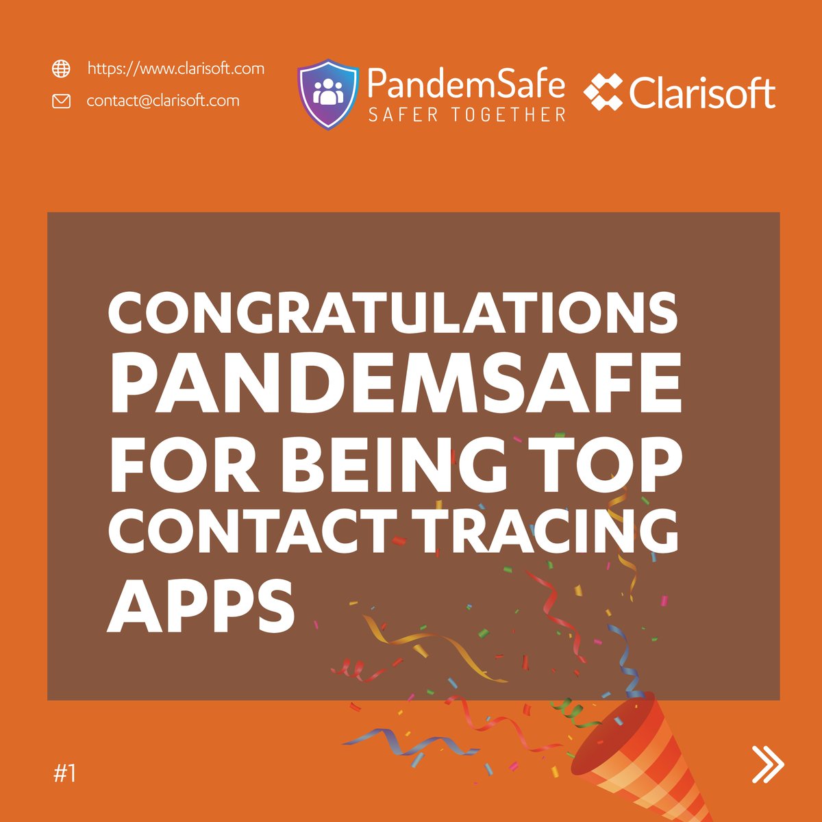 clarisoft's tweet photo. 🚀CONGRATULATIONS #PANDEMSAFE FOR BEING
TOP CONTACT TRACING APPS!! 👏🏼

We are here for you: 
📩 contact@clarisoft.com
🌐 https://t.co/quP15FoGBc https://t.co/OLxvMCel4w