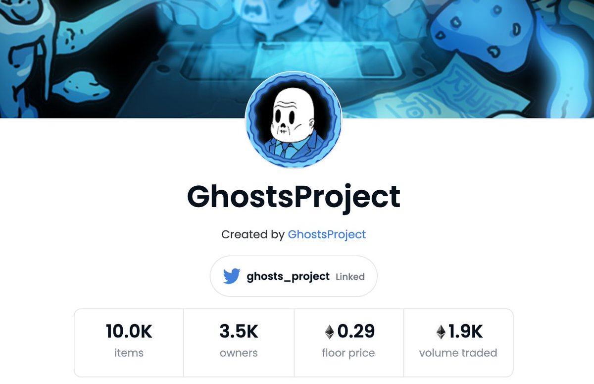 Let’s start from something simple.
GhostsProject is created by <a href="/MrMisang/">Mr Misang</a> and <a href="/myty_official/">MYTY</a> . 

10k Ghosts and 3.5k Owners. 
FP 0.29eth and 1.9K trading volumes atm.
opensea.io/collection/gho…

So, What are Ghosts?
To be continued😉 Let’s #Gho !