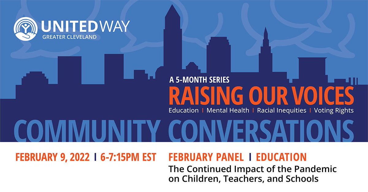 UnitedWayCLE's tweet photo. Join us to discuss the pandemic's impact on education w/ @EricGordon_CEO @CLEMetroSchools; Jennifer Felker, Geauga &amp; Lake Education Ctrs; Shari Obrenski @CTU279; Andrea Pollock @FCSserves; Thea Wilson @StepFwrdToday. Moderator: @JennyHamel_ @WCPN Register: https://t.co/LvvA7z2jQH https://t.co/WtqLukjcb8